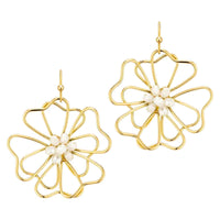 Open Flower Gold Earrings With Crystal Accent - 3 Color