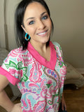 Dolman Pink & Green Paisley Top