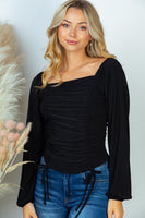 S XL Double Tied Balloon Sleeved Black Beauty Top