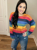 M-3X Paint Of Colors Puff Striped Sleeve Top