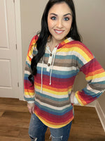 S-3X Rainbow Colored Striped Balloon Sleeve Hoodie