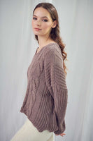 S Mocha Patterned Knit Sweater