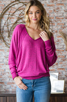 XL-XXL Melange Fuchsia Ribbed Dolman Top