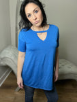 Bulgari Royal Blue Keyhole Short Sleeve Top