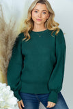 S-XL Emerald Ribbed Balloon Slit Sleeve Sweater