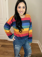 M-3X Paint Of Colors Puff Striped Sleeve Top