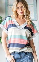 Striped Dolman V-Neck