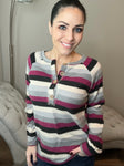 Button Detailed Striped Beauty Puff Long Sleeve