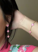 Pink Clover Gold Chain Bracelet