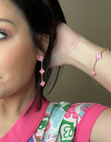 Pink Clover Gold Chain Earrings