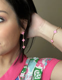 Pink Clover Gold Chain Earrings