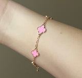 Pink Clover Gold Chain Bracelet