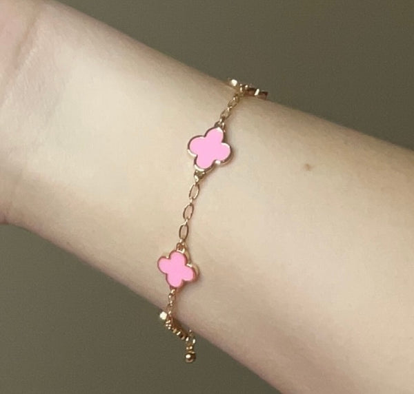 Pink Clover Gold Chain Bracelet