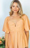 Acid Wash Peach V-Neck Smocked Top