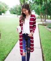 S XL XXL Jess Lea Amber Lightweight Striped Burgundy Cardigan