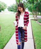 S XL XXL Jess Lea Amber Lightweight Striped Burgundy Cardigan