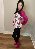 XXL XXXL Long Sleeve Sequin Puff Animal Heart Top