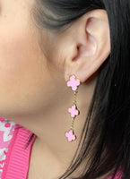 Pink Clover Gold Chain Earrings