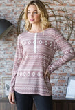 S-3X Mauve Aztec Snap Button Long Sleeve Top