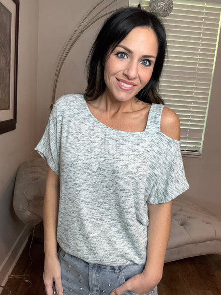 🔥HALF OFF SALE🔥 Heathered Cold Shoulder Top