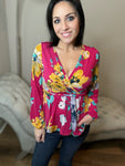 Floral Long Sleeve Surplice Top