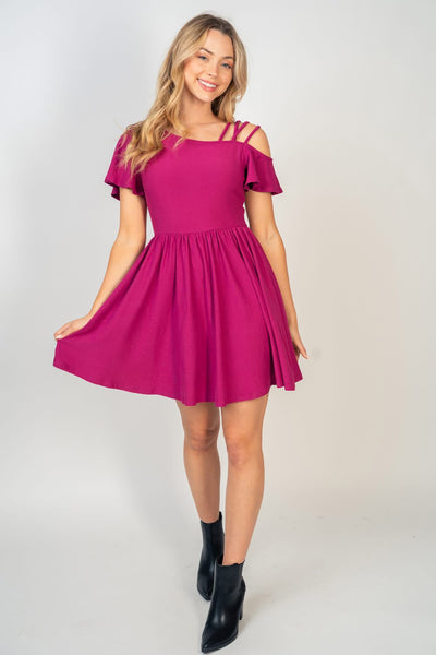 🔥HALF OFF SALE🔥Magenta Lattice Shoulder Detail Dress