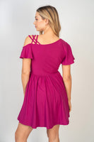 🔥HALF OFF SALE🔥Magenta Lattice Shoulder Detail Dress