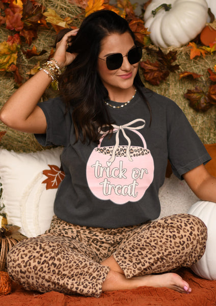 PREORDER - Trick Or Treat Leopard Bucket Graphic Tee in Youth & Adult