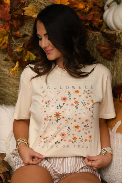 PREORDER - Halloween Trick Or Treat Ghost Florals Graphic Tee
