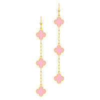 Pink Clover Gold Chain Earrings