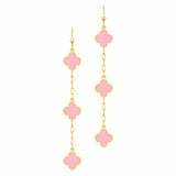 Pink Clover Gold Chain Earrings