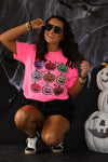 PREORDER - Neon Checkered Jack O Lantern Graphic Tee in Youth & Adult