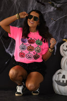PREORDER - Neon Checkered Jack O Lantern Graphic Tee in Youth & Adult