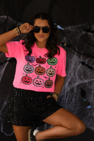 PREORDER - Neon Checkered Jack O Lantern Graphic Tee in Youth & Adult