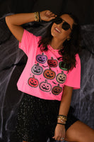 PREORDER - Neon Checkered Jack O Lantern Graphic Tee in Youth & Adult