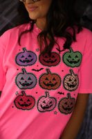 PREORDER - Neon Checkered Jack O Lantern Graphic Tee in Youth & Adult