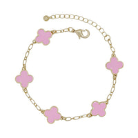 Pink Clover Gold Chain Bracelet