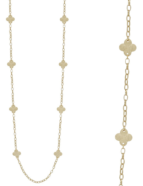 Long Worn Gold Clover Gold Necklace