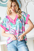 Dolman Pink & Green Paisley Top