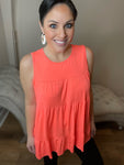 Neon Coral Tiered Flowy Tank Top