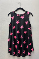 Round Neck Hot Pink Star Black Tank Top