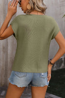S-XL Olive Round Neck Short Sleeve Sweater