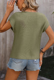 S-XL Olive Round Neck Short Sleeve Sweater