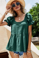 S-XL Dark Green Puff Sleeve Sweetheart Neck Top