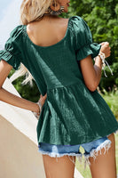 S-XL Dark Green Puff Sleeve Sweetheart Neck Top