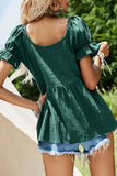 S-XL Dark Green Puff Sleeve Sweetheart Neck Top