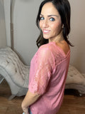Brick Colored Lace Short Sleeve Detailed Top
