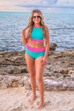 PREORDER - Bali Beach Two Piece Swimsuit - Blue/Pink