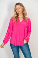 S M Hot Pink Long Sleeve V-Neck