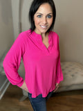 S M Hot Pink Long Sleeve V-Neck